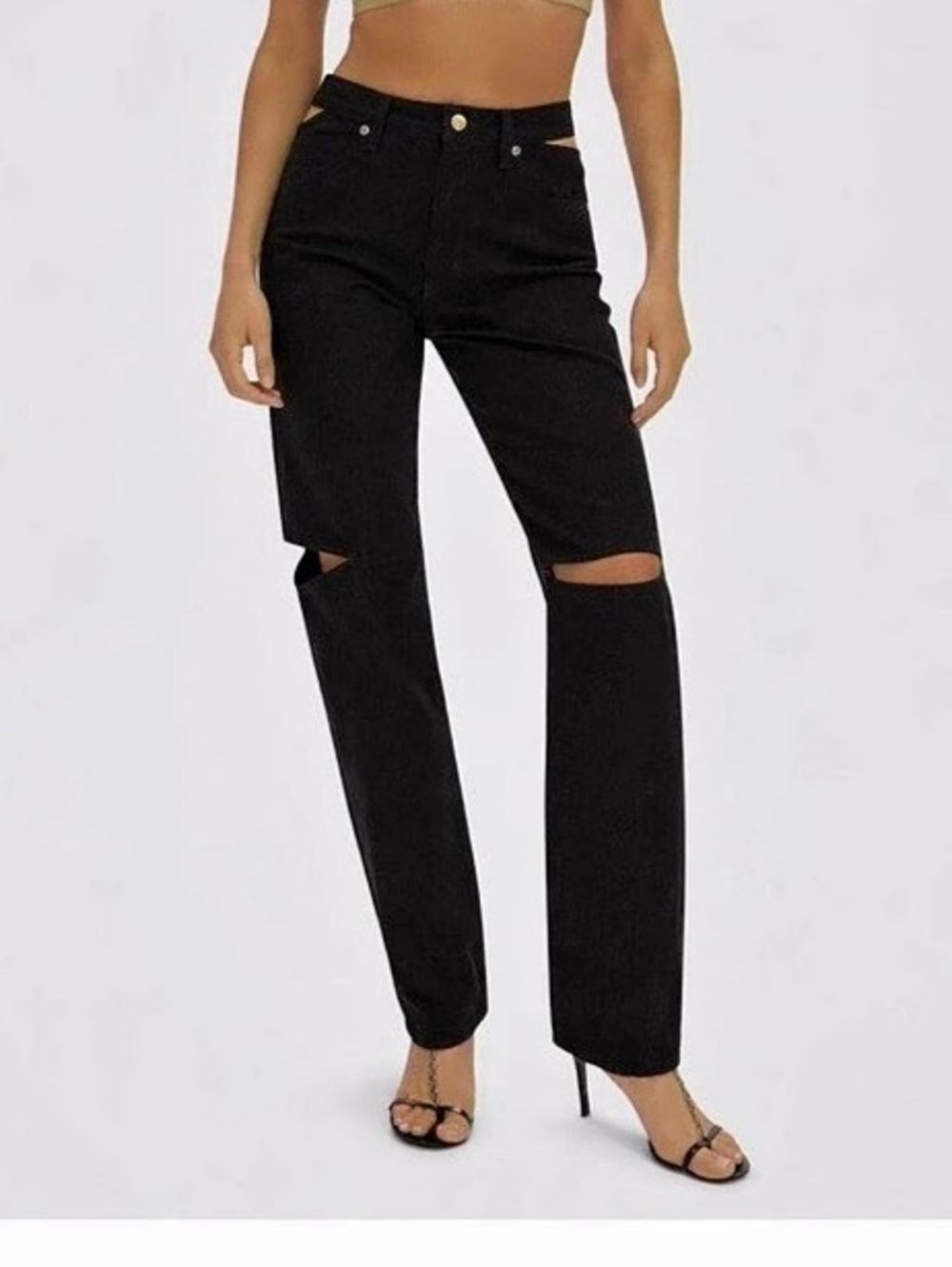 Helmut Lang Cut Out Straight Jean Black Knee Cutout Jeans